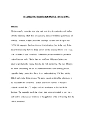 LIFE CYCLE COST CALCULATION MODELS FOR BUILDINGS | DOCX
