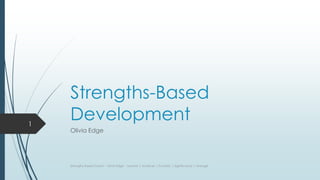 Strengths-Based
Development
Olivia Edge
Strengths Based Coach - Olivia Edge - Learner | Achiever | Futuristic | Significance | Arranger
1
 