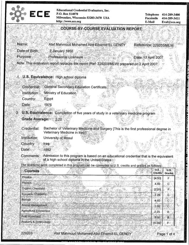 Evaluation Report certificates ECEUSAApril 2007