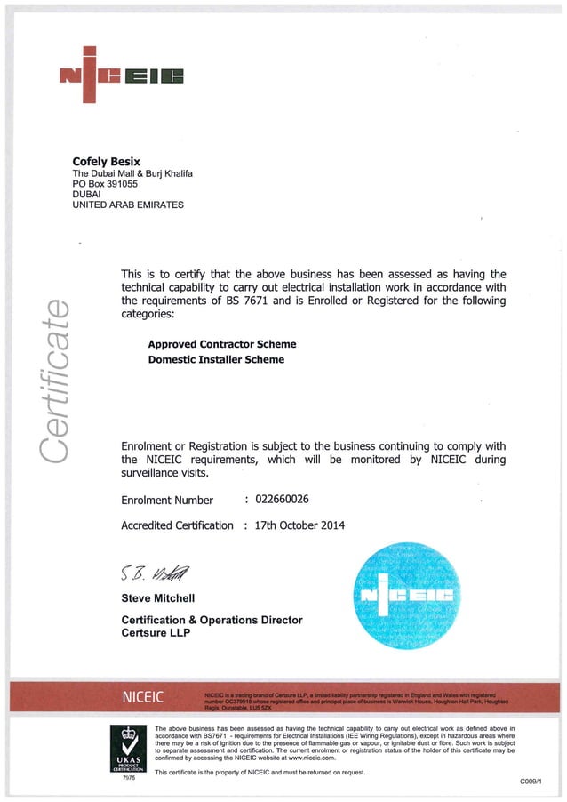 NICEIC Certificate PDF