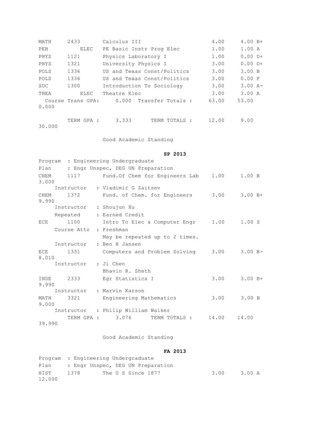 Unofficial Transcript | DOCX | Undergraduate Education | College Education