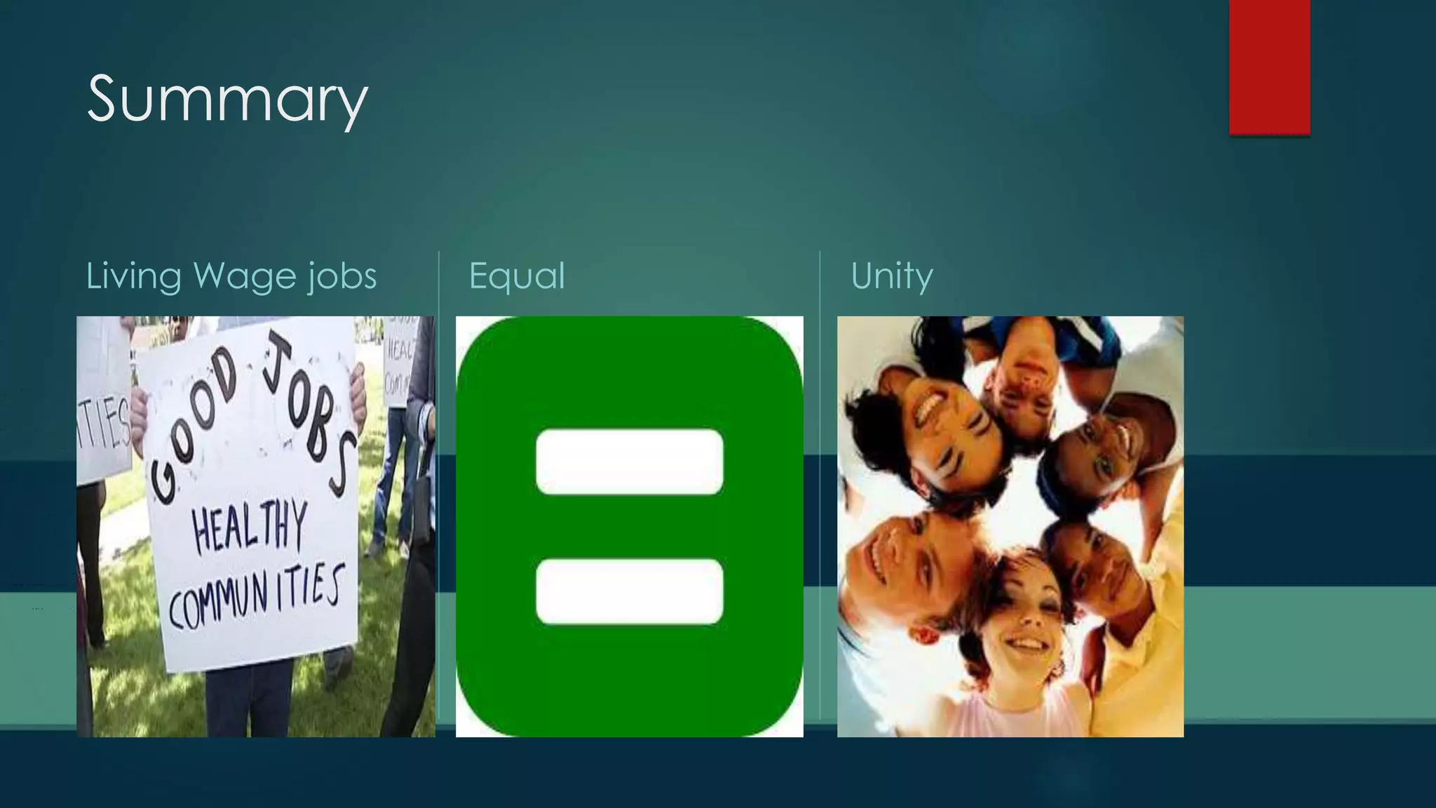 Summary
Living Wage jobs Equal Unity
 