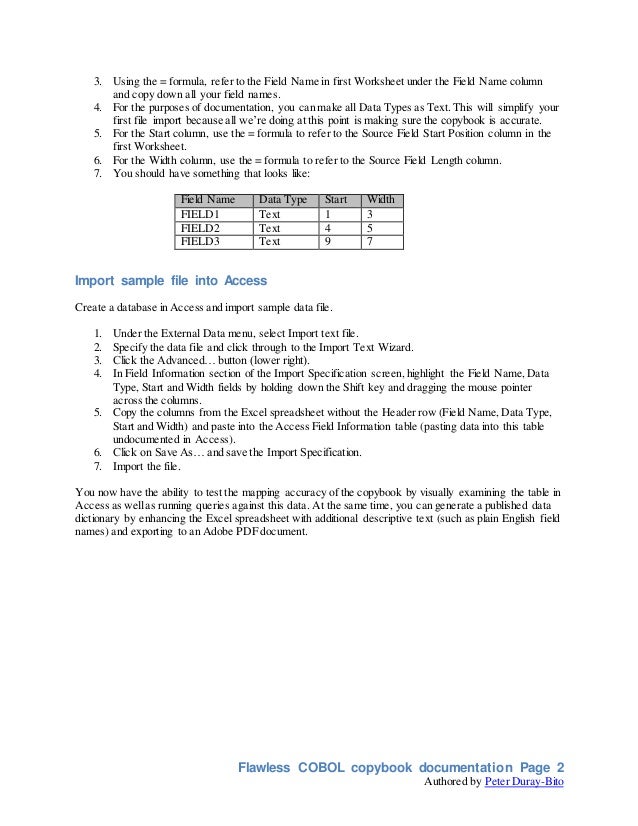 Flawless COBOL copybook documentation