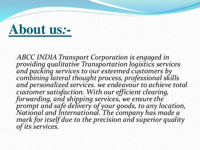 Abcc India Transport Corporation Company Profile