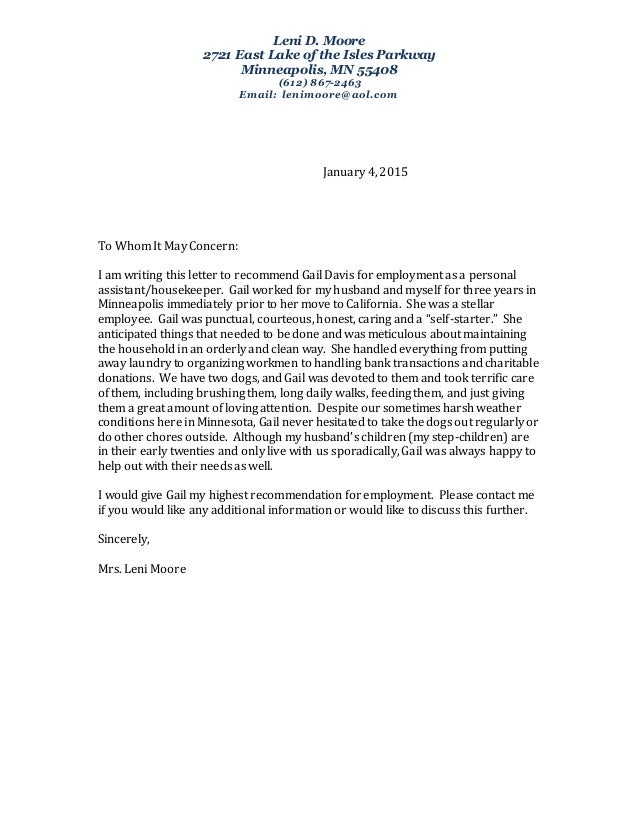 gail davis leni moore recommendation letter letter of recommendation it technician