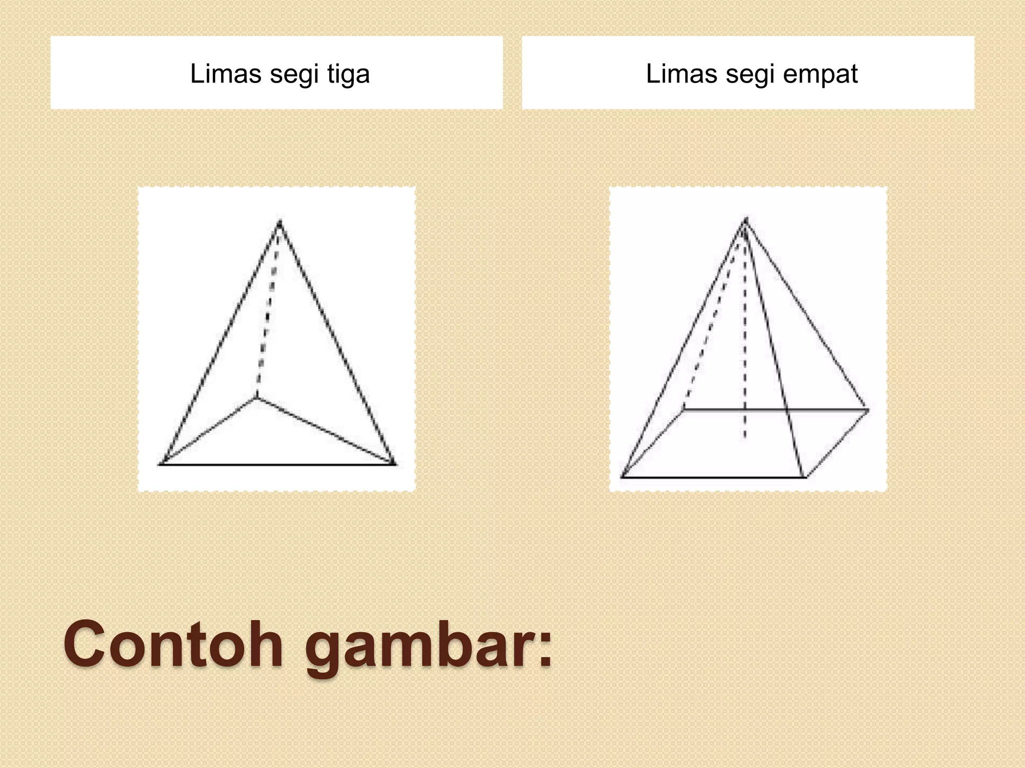 Contoh gambar:
Limas segi tiga Limas segi empat