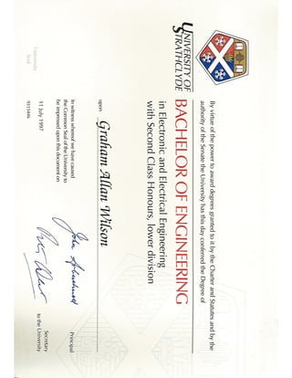 BEng Hons degree certificate