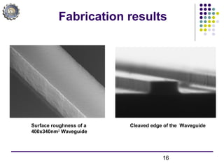 16
Fabrication results
Surface roughness of a
400x340nm2
Waveguide
Cleaved edge of the Waveguide
 