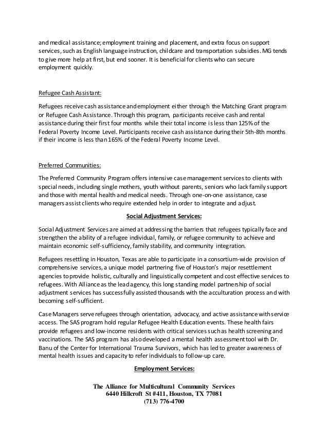 Refugee Matching Grant Program