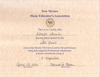 NM Music Educators Assoc Performance Award