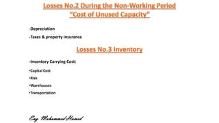 -Depreciation
-Taxes & property insurance
-Inventory Carrying Cost:
•Capital Cost
•Risk
•Warehouses
•Transportation
Eng. Mohammed Hamed
 