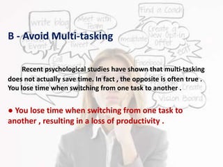 Avoid Tasking HOW TO MANAGE YOUR TIME '' Presentation '' | PPTX