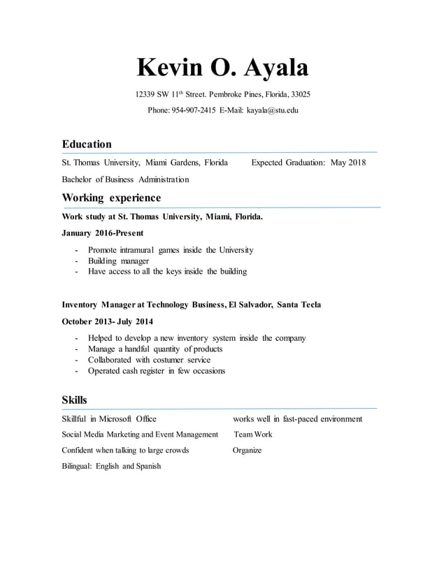Kevin Ayala Resume | DOCX