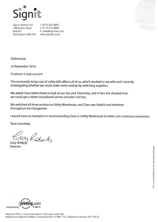 Testimonial Nov2014 - Gary Roberts, SignIt