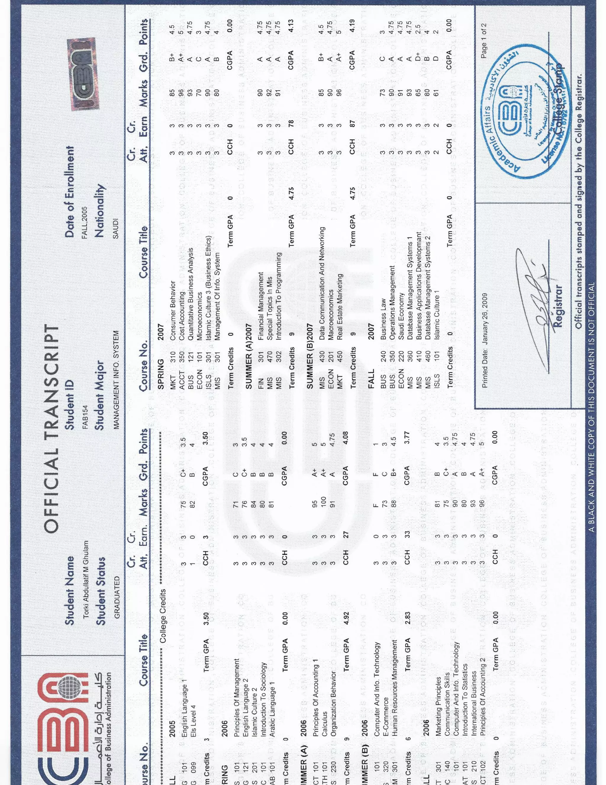 BACHELOR TRANSCRIPT - TORKI GHULAM | PDF