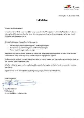 Udtalelse Sofie Vindum av form | PDF
