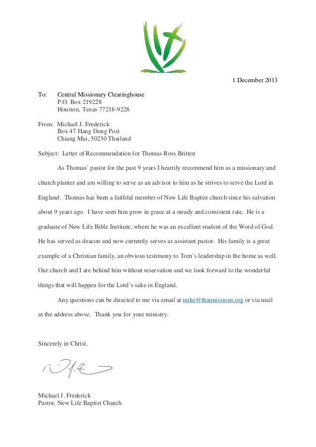 letter of recommendation 1 church letter of recommendation