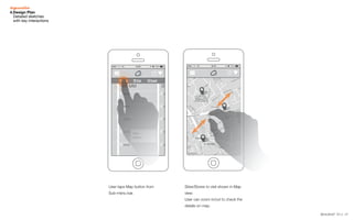 172014.03.07 V1.1
Card
DD MM
00:00
00:00
00:00
00:00
00:00
Place
Address
0
0
0
0
0
D DD MM
00:00
00:00
00:00
00:00
00:00
Place
Address
0
0
0
0
0
D
Map Cal Card
DD MM
0km
00:00
Place
Address
DD MM
0km
00:00
Place
Address
DD MM
0km
00:00
Place
Address
00:00
Address
0
DD
DD
DD
Search
Home
My proﬁle
Chatter
Settings
Log out
Date
DD/MM/YY 00:00
Reschedule
Date
Address
Place
Previous Visits
Staff
View details
00:
4.Design Plan
Detailed sketches
with key interactions
User taps Map button from
Sub-menu bar.
Sites/Stores to visit shown in Map
view.
User can zoom in/out to check the
details on map.
 