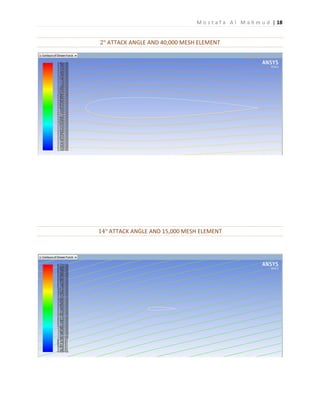 M o s t a f a A l M a h m u d | 18
2° ATTACK ANGLE AND 40,000 MESH ELEMENT
14° ATTACK ANGLE AND 15,000 MESH ELEMENT
 