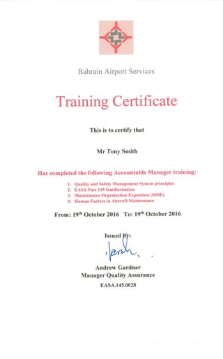 Training Certificate - Tony Smith - COO
