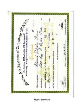WELDING CERTIFICATE
 