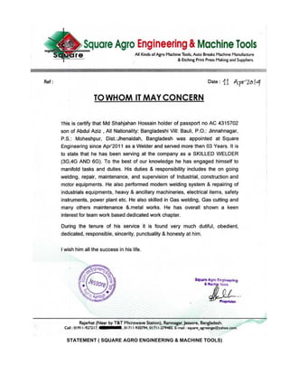 STATEMENT ( SQUARE AGRO ENGINEERING & MACHINE TOOLS)
 