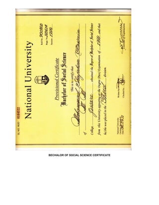 BECHALOR OF SOCIAL SCIENCE CERTIFICATE
 