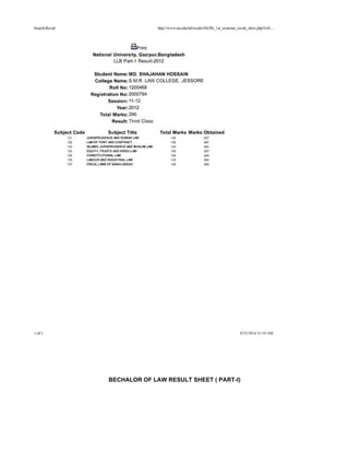BECHALOR OF LAW RESULT SHEET ( PART-I)
 