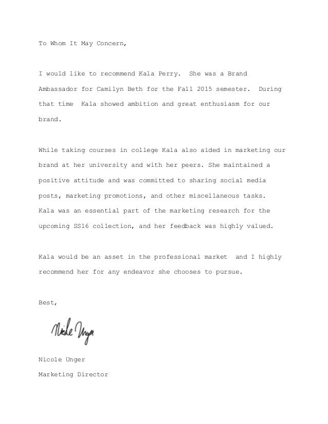 ambassador recommendation letter from