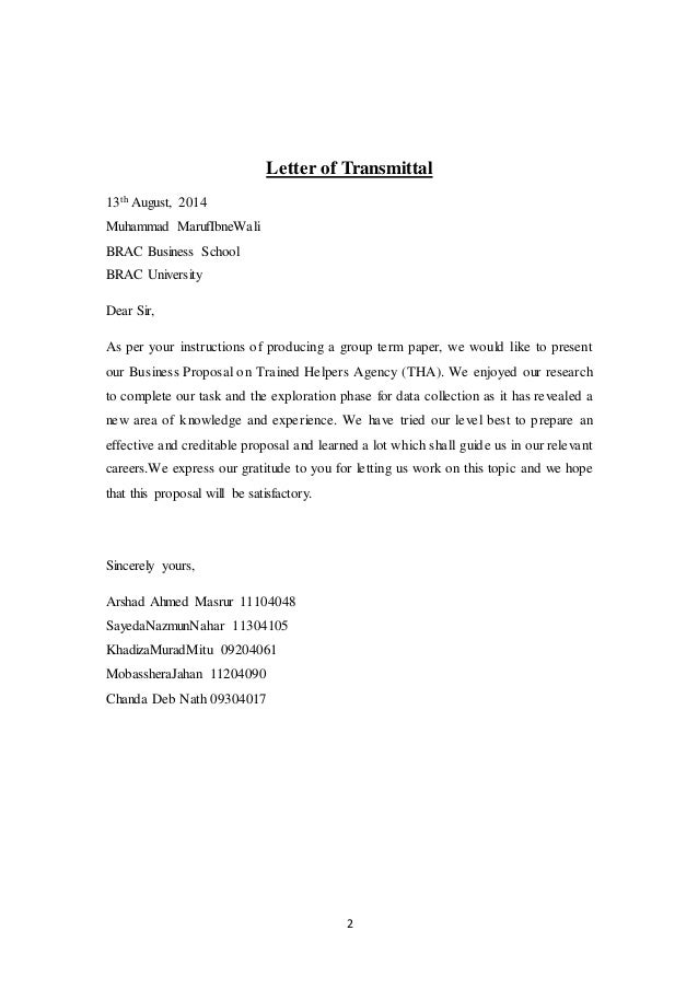 sample letter of transmital