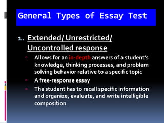 Restricted Response Essay Science Example 8 essay test | PPTX