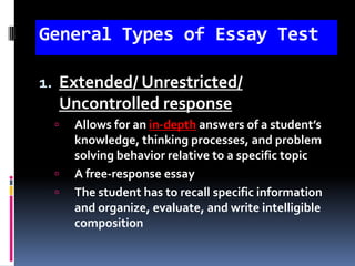 essay test restricted or non restricted