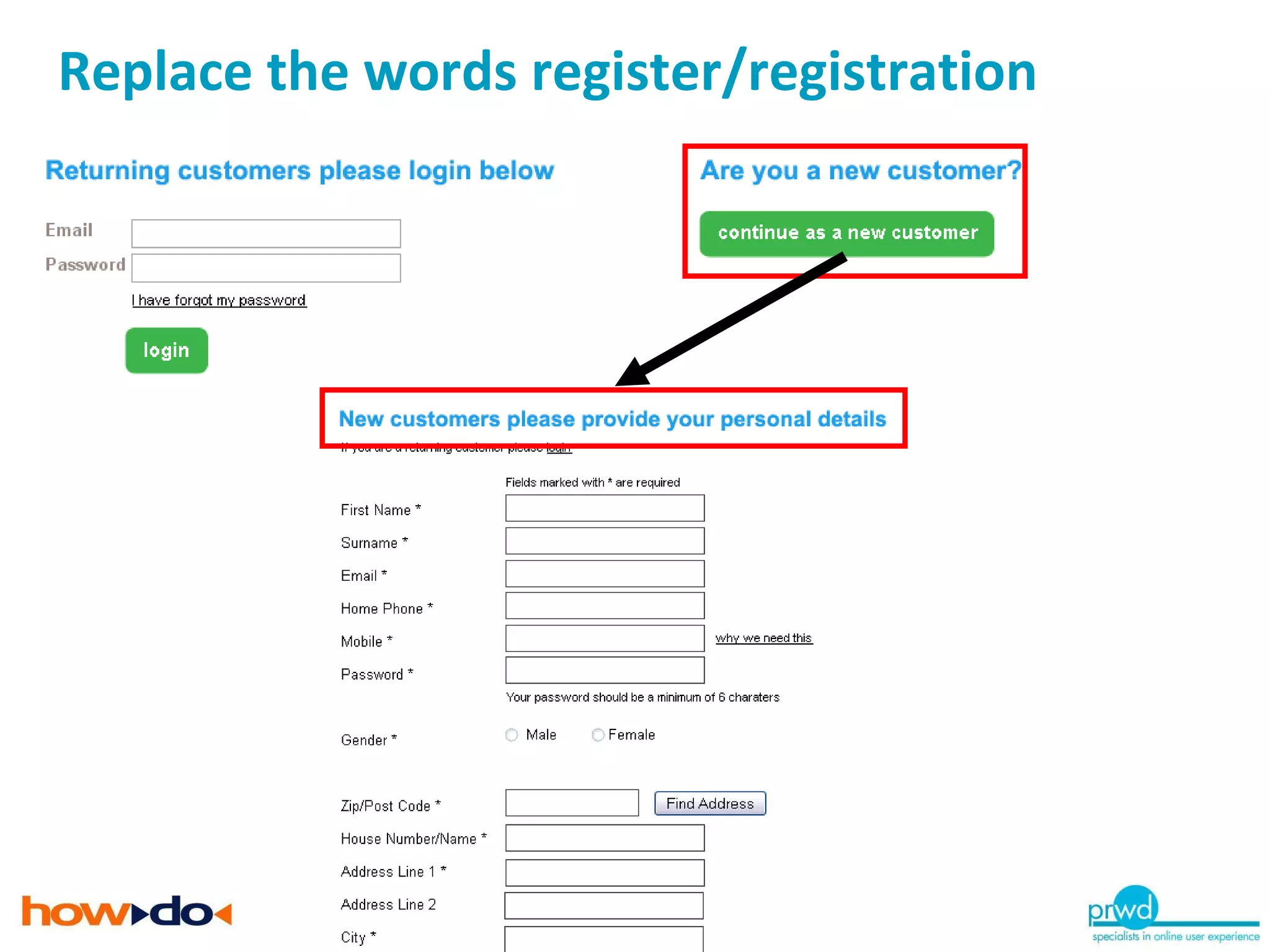 Replace the words register/registration 