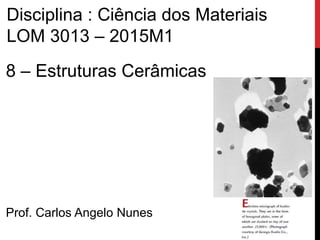 8 – Estruturas Cerâmicas
Prof. Carlos Angelo Nunes
Disciplina : Ciência dos Materiais
LOM 3013 – 2015M1
 