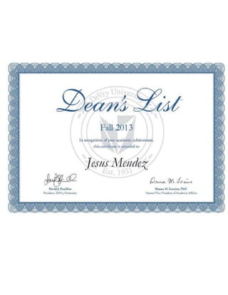 Deans List Award (Fall 2013)