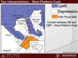 BERG - HUGHES
C E N T E R
Uplift
Depression
Fold-Thrust Belt
Modified from Anthony (2015)
Contact between DB and
CBP – West Platform Fault
 