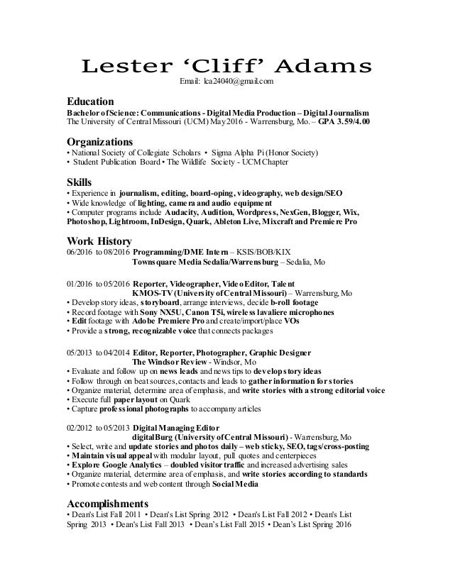 cliff adams resume