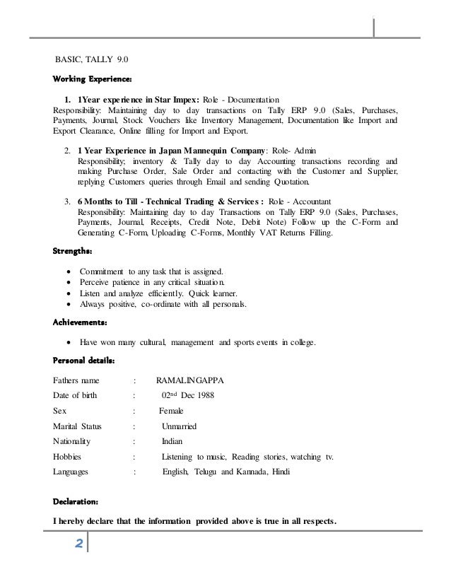 tally erp 9 experience resume tally erp 9 experience resume