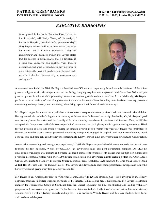 Patrick Greg Bayers Bio Resume Mesmerizing Resume Bio Patrick Greg Bayers Bio Resume Mesmerizing Resume Bio