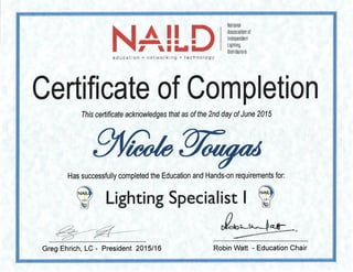 NAILD Lighting Specialist 1 Certificate of Completion