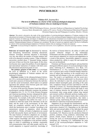 SCIENCE and EDUCATION a NEW DIMENSION PEDAGOGY and PSYCHOLOGY Issue 20