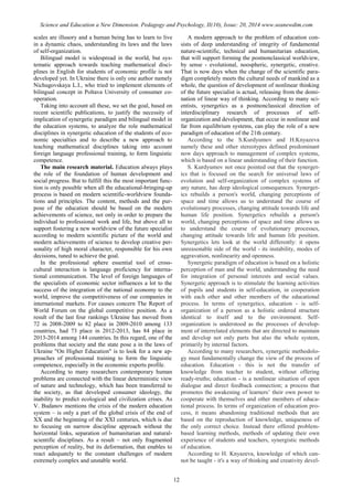 SCIENCE and EDUCATION a NEW DIMENSION PEDAGOGY and PSYCHOLOGY Issue 20