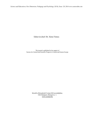 SCIENCE and EDUCATION a NEW DIMENSION PEDAGOGY and PSYCHOLOGY Issue 20