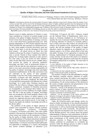 SCIENCE and EDUCATION a NEW DIMENSION PEDAGOGY and PSYCHOLOGY Issue 20