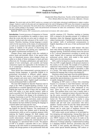 SCIENCE and EDUCATION a NEW DIMENSION PEDAGOGY and PSYCHOLOGY Issue 20