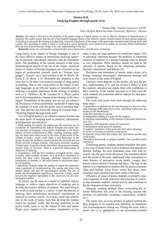 SCIENCE and EDUCATION a NEW DIMENSION PEDAGOGY and PSYCHOLOGY Issue 20