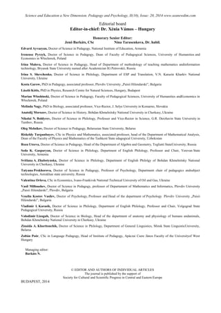 SCIENCE and EDUCATION a NEW DIMENSION PEDAGOGY and PSYCHOLOGY Issue 20