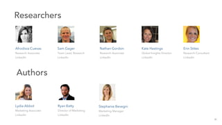 Researchers
Sam Gager
Team Lead, Research
LinkedIn
30
Erin Stites
Research Consultant
LinkedIn
Kate Hastings
Global Insigh...