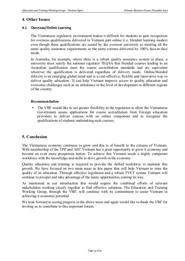 VBF - Education and Training WG - Position Paper - 1215 - ENG Final