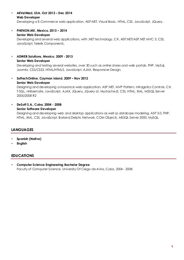 senior dotnet developer resume
